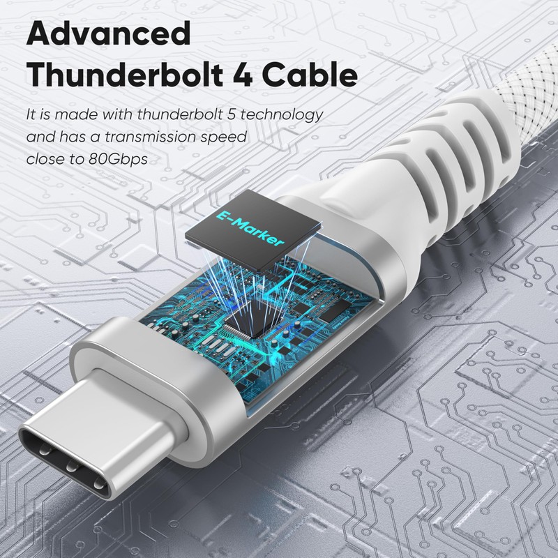 FEMORO Thunderbolt 4 Cable 6ft, 40Gbps Data Transfer 8K@120Hz 4K@240Hz