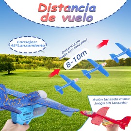 AUERQXZ 4 Piezas Juguete Lanzador De Avión, Juguetes Planeador Volador para Niño con LED, Planeador De Espuma para Aviones De 2 Modos para niños 6-7 años