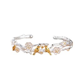 baobei gold Bangle Bracelet, Sterling Silver bird bracelets, flower Bangle Bracelet, blossom Bangle Bracelets for women, friendship bracelet Gift For her