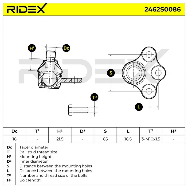 RIDEX 2462S0086 Ball Joint Ball Joint Support Ball Joint /