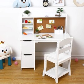 Unbranded Kids Desk and Chair Set, Wooden Study Table with Storage Shelf, Bulletin Board