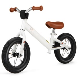 BABY JOY Toddler Balance Bike, No Pedal 12” Training Bicycle for 3+ Years Old Kids with Rubber Tires and Height Adjustable Handlebar & Seat, Indoor Outdoor Sport Bike (12 Inches, White)