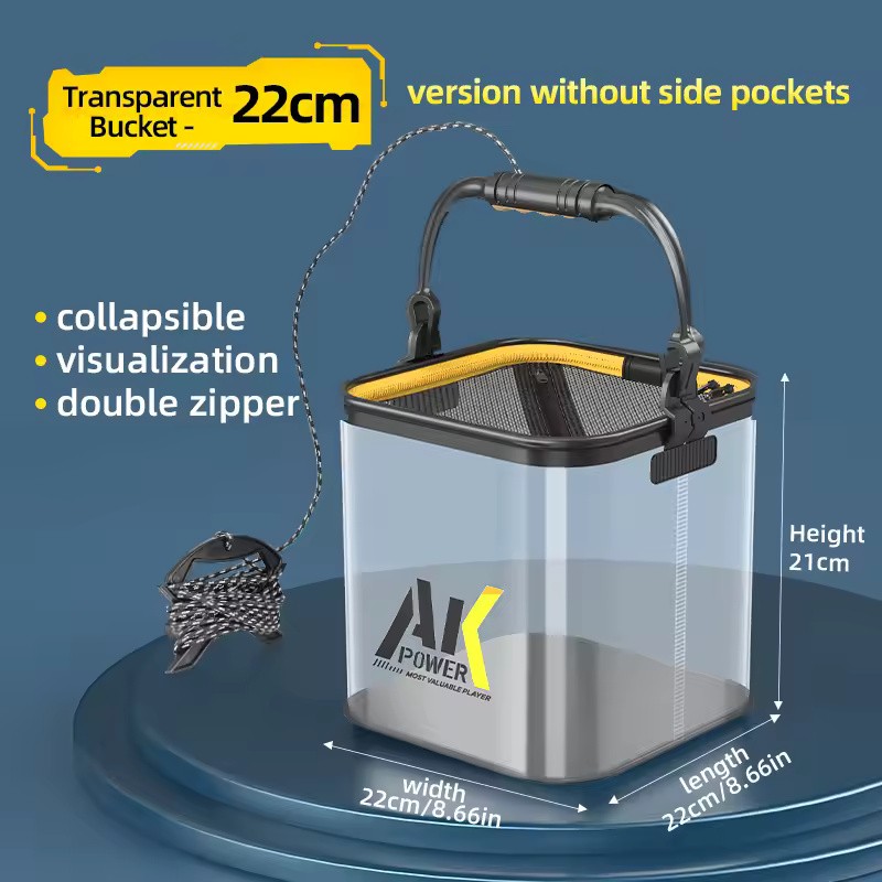 Transparent Foldable EVA Fishing Bucket, 20/22/24cm with 5m Rope Options