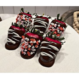 Fake Dipped Strawberries- Set of 6 Valentine Chocolate Dipped Strawberries -Handmade by Dezicakes- Fake Food -Artificial Dessert