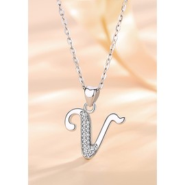 AEONSLOVE V Necklace for Women Sterling Silver V Initial Necklace Letter Pendant Cadena de Plata 925 Para Mujer Initial Charm with Cubic Zirconia Gifts for Daughter Mother Teen Wife Aunt Sister