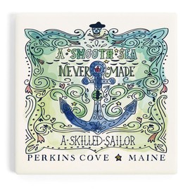 Perkins Cove, Maine, A Smooth Sea, Watercolor, Nautical Art (Absorbent Ceramic Coaster, Single, Cork Back, Kitchen Table Decor)