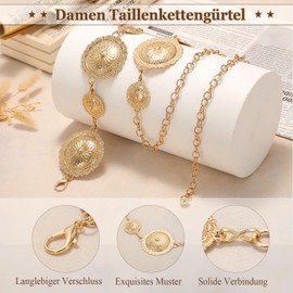 JasGood Women's Concho Waist Chain Belt Fashion Chain Belt Waist Chain Waist Belt Adjustable Metal Belt Gold Women's Western Cowgirl Belt for Dresses, B-Gold(Double Round)