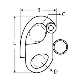 Sweden snap shackle with fixed eyelet 30mm, brass without ring
