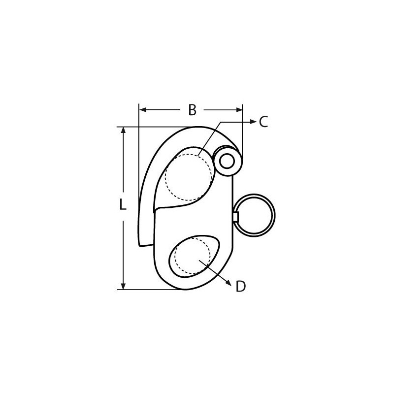Sweden snap shackle with fixed eyelet 30mm, brass without ring