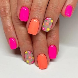 Summer Vibrant Floral Press-On Nails | CurvLife Nail | 24pcs Short Oval Fake Nails | Glossy Finish with Bright, Colorful Floral Accents | Easy to Apply, Comfortable Fit & Long-Lasting Hold | Ideal for Daily , Business Meetings & Elegant Special Occasions:_Plum Blossom