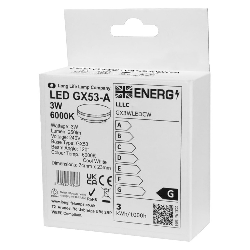Long Life Lamp Company 3w GX53 LED SMD 3W Replacement