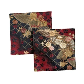 Golden Brocade Coaster [Mai Fan Black] Set of 2 Coasters Golden Brocade Nishijin Textile Japanese Pattern Kyoto Gold Orchid Black