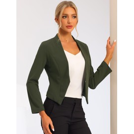 Allegra K Women Collarless Work Office Business Casual Cropped Blazer Army Green X-Small