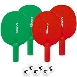 Cannon Sports Unbreakable Table Tennis Paddle Set - 4 Rackets with 6 Pack of 3-Star Table Tennis Balls – Portable Set for 4 Players (2 Green + 2 Red Paddles + 6 White Balls)
