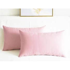 Lutanky Velvet Cushion Covers (Pack of 2) Lovely Rectangle Throw Pillow Cases Soft Solid Decorative Pillow Covers for Sofa Bedroom Car 12x20 Inch 30 x 50 cm (light pink, 2 Pieces)