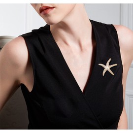 KristLand - Dainty Rhinestone Brooch Octopus Sea Turtle Starfish Goldfish Enamel Dolphin Pin Costume Jewelry Scarf Clip Accessories Starfish White Color Gold Tone