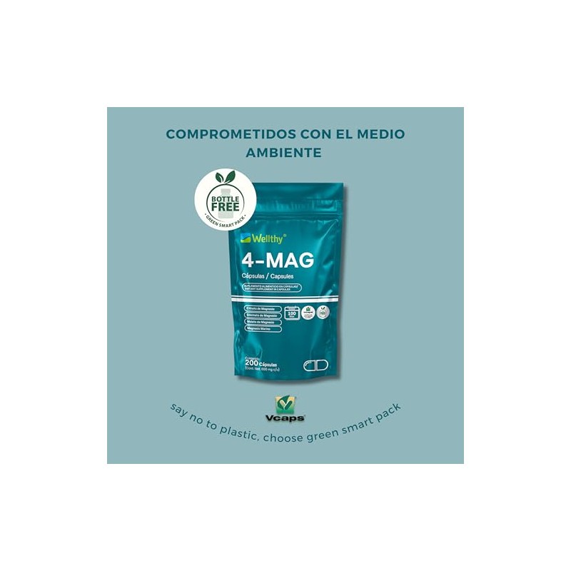 Wellthy Mag Magnesio Complex 200 Cápsulas Equivalente 360mg Citrato Glicinato