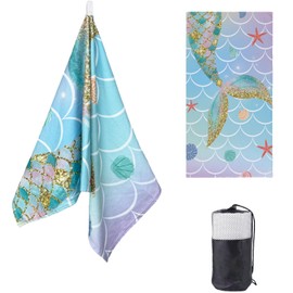 DJDEA Microfibre Beach Towel for Kids,Lightweight 70X140CM Large Beach Towel, Towelling Fabric Swimming Towel with Net Bag for Beach, Pool, SPA, Gym, Yoga, Bathroom