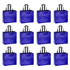 PATIKIL Dark Blue Gift Bags with Laser Coating, 12pcs Reusable Goodie Bags with Handle for Wedding Birthday Party Shopping Cosmetic, 12.6" x 4.7" x 11"