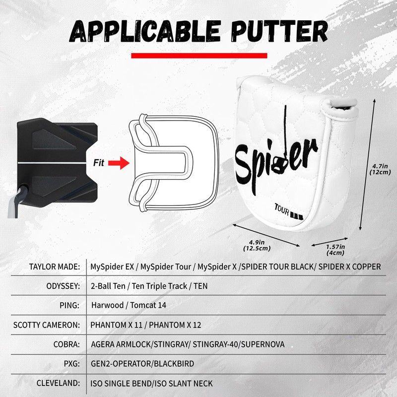 Golf Mallet Square Putter Cover Magnetic Heel-Shaft Headcovers Fits for