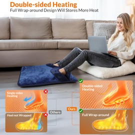 Electric Foot Warmer with Dual Heating Elements & Full Surround; Foot Warmers for feet with Fast Heating & Auto Shut Off; 9 Heat Settings & Machine Washable; Portable for Office, Home (Navy)