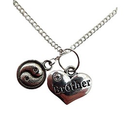 Silver Plated Necklace Bro Love Heart Gem Charm Yin Yang