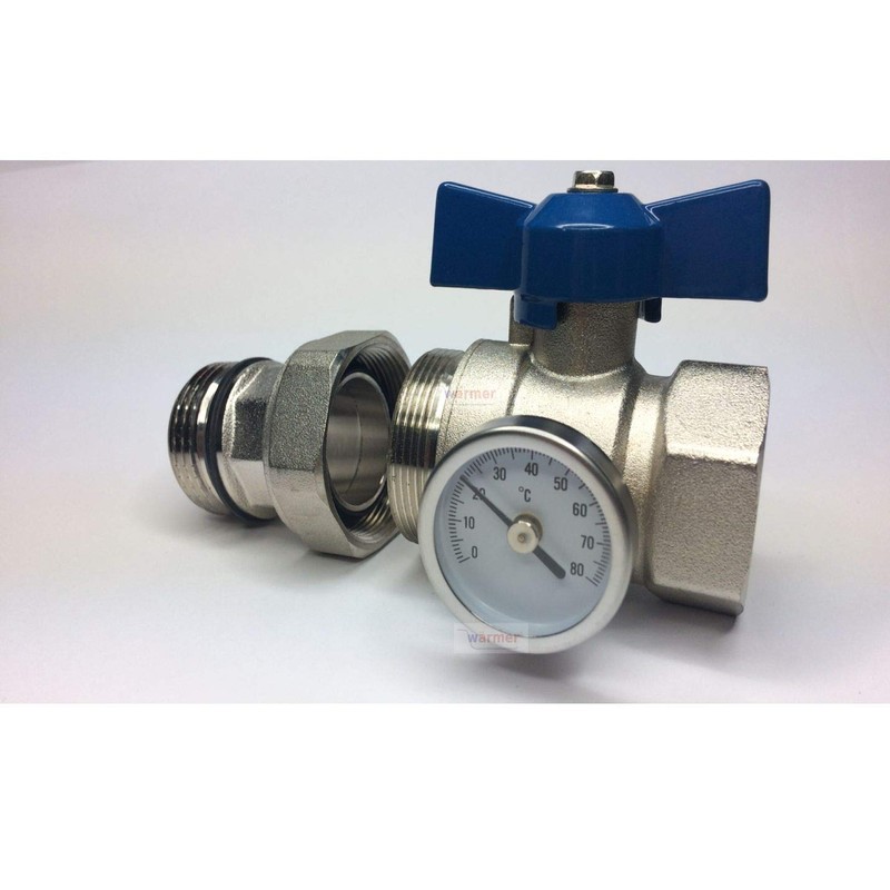 1'' UNDERFLOOR Heating Manifold Ball Valve with Thermometer RED Blue