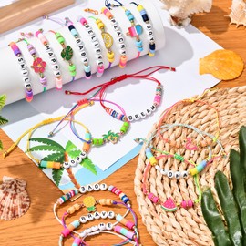 KELENO 20 Pcs Kids Bracelet for Girls Toddler Jewelry Luau Hawaiian Party Favors Friendship Bracelets Adjustable Pretend Play Goodie Bag Classroom Reward Beach Aloha Tropical Party Favors