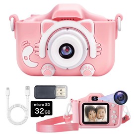 Sanmon.shop Kids Camera, Toy Camera, 1080P HD, 32 GB, Memory Card Included, Video Camera, 8x Zoom, 2.0 Inches, IPS Screen, Children's Camera, Game Function, 4 Years, 5 Years, 6 Years, Kids, Boys