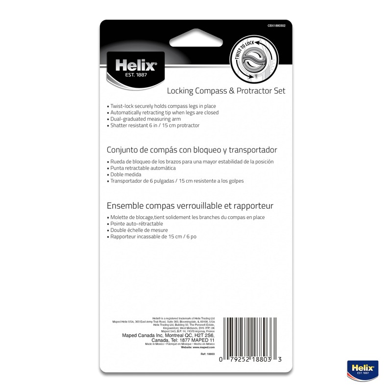 Helix - Plastic Locking Compass and Protractor - 2 Piece