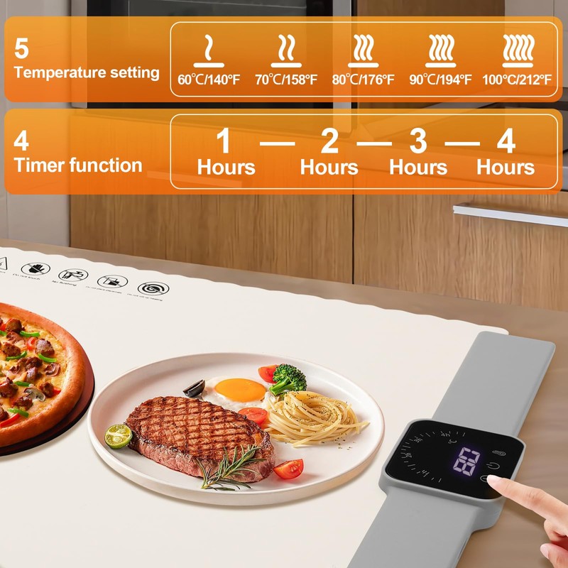 Paninluo Electric Warming Tray with Adjustable Temperature（5 Level）,Foldable Flexible Food