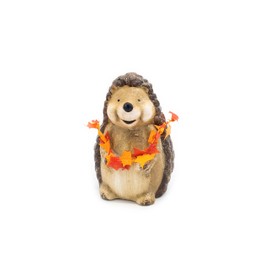 HEITMANN DECO - Ceramic Hedgehog Figurine with Maple Leaf Garland, Brown/Orange, Approx. 15 cm