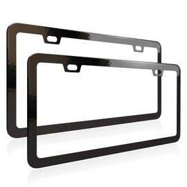 Deselen License Plate Frame, Metal Thin Stainless Steel with 2 Holes Screw Cap, 2 Pack ((Top-Purchased) Matte Black)