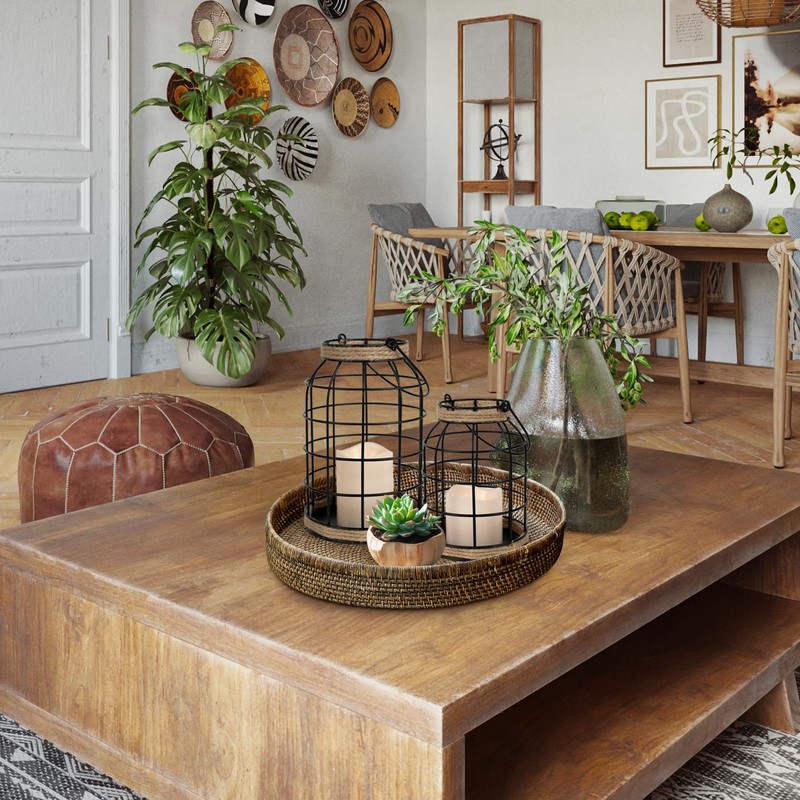 Lumeavetra Rustic Farmhouse Decorative Lantern Set of 2, Boho Lanterns