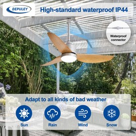 Depuley Ceiling Fan with Light Outdoor: Nickel Walnut Remote App Control for Patio Indoor Farmhouse - 42 Inch Plug in Gazebo Fans with Lights Waterproof - 6 Speed Reversible