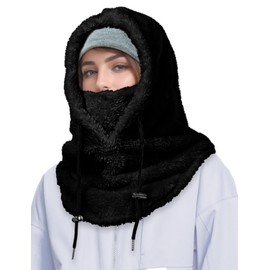 Balaclava Winter Ski Mask for Men Women, Fleece Face Mask Men Women Hat Neck Windproof Hooded Scarf Cold Weather Warm Face Cover (Black)