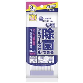 エリエール ウェットティシュー 除菌 ウイルス除去用 アルコールタイプ 携帯用 30枚(10枚×3パック) 除菌できるアルコールタオル