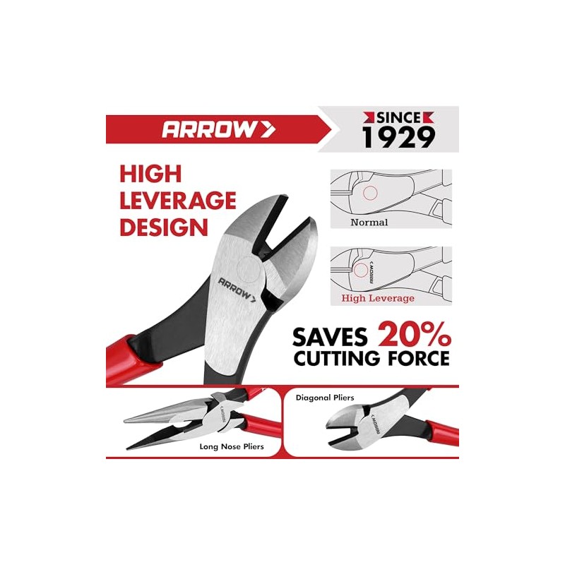 ARROW 5PCS Pliers Set, 6" Slip Joint, 7" Diagonal, 8"