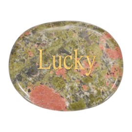 PATIKIL Natural Thumb Worry Stone, 1.7"x1.3" Oval Crystal Stone with Inspirational Words, Pocket Rock Anxiety Crystals for Women Stress Gifts Meditation, Green Pink(Style 40)