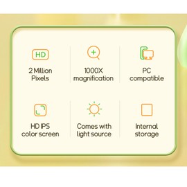 Digital Microscope for Kids, 1000X Handheld Microscope for Kids, Photo and Video Mini Microscope with 2in HD Screen, Little Scientist Portable Microscope for Kids Over 3 Years Old