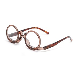 OREUDO Magnifying Makeup Glasses for Women & Men HD Flip Down Lenses for Eyeliner, Mascara, Reading, Watching TV – Lightweight Plastic Frame w/Case & Cloth (coffee brown, 1.5 X)