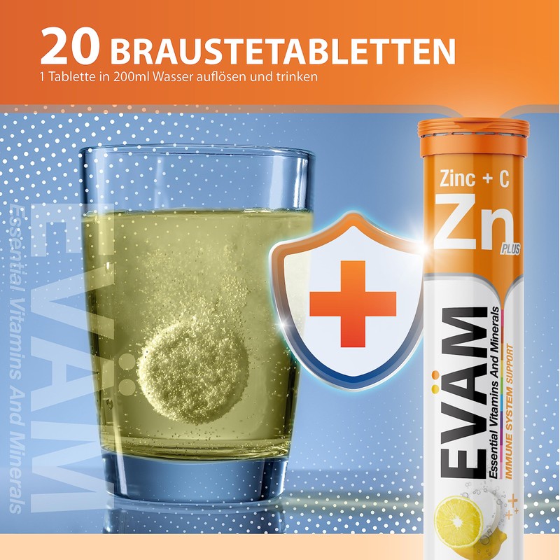 EVÄM Zinc Plus Vitamin C Effervescent Tablets, Lemon Flavour, 3
