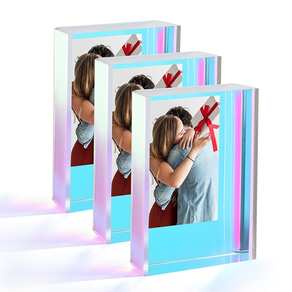 Bolidery Polaroid Picture Frame 2x3, Freestanding Sliding Iridescent Acrylic Picture