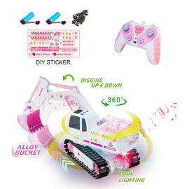 Hylukon Remote Control Excavator Toy, RC Car Excavator Truck 6 Channels, 2.4G, 360° Rotation, Construction Vehicles with Light, Sound, Remote Control Car Birthday Gift