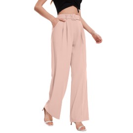 FUNYYZO Women's High Waist Wide Leg Pants Business Work Office Casual Long Pants Belted Trousers