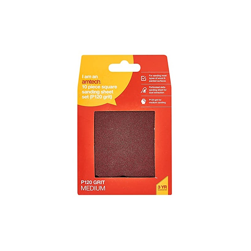 Amtech V4050 P120 Hook and Loop Square Sheets 10 Piece