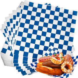 Honeydak 600 Pcs Sandwich Wrapping Paper Sheet 15x15 Checkered Food Wax Sheets Parchment Paper Basket Liner Grease Restaurant Wedding Party Supplies for Wrapping Bread Burgers(Blue)