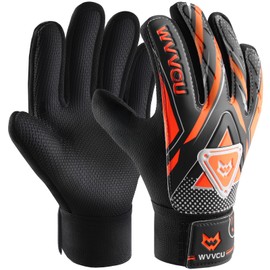 WVVOU Goalkeeper Gloves Children and Teenagers, Football Goalkeeper Gloves, Football Gloves, Double Protection, Portability, Super Hold (Orange, 5)