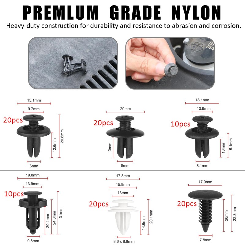 Car Clips & Plastic Rivets Assortment Kit - 6 Sizes