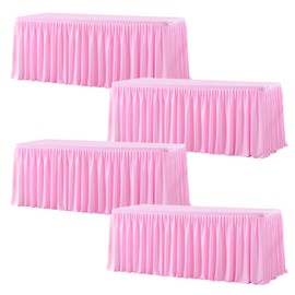 Wish Care 4 Pack Pink Rectangle Table Clothes for 6 Foot Tables, Polyester Fitted Tablecloths 6ft Stretch Table Cover for Wedding, Birthday, Parties, Trade Show, Craft Show